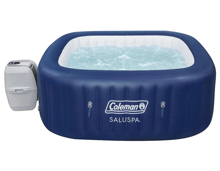 Coleman SaluSpa Atlantis AirJet 4 to 6 Person Inflatable Hot Tub Square Portable Outdoor Spa with 140 Soothing Jets with Cover, Blue